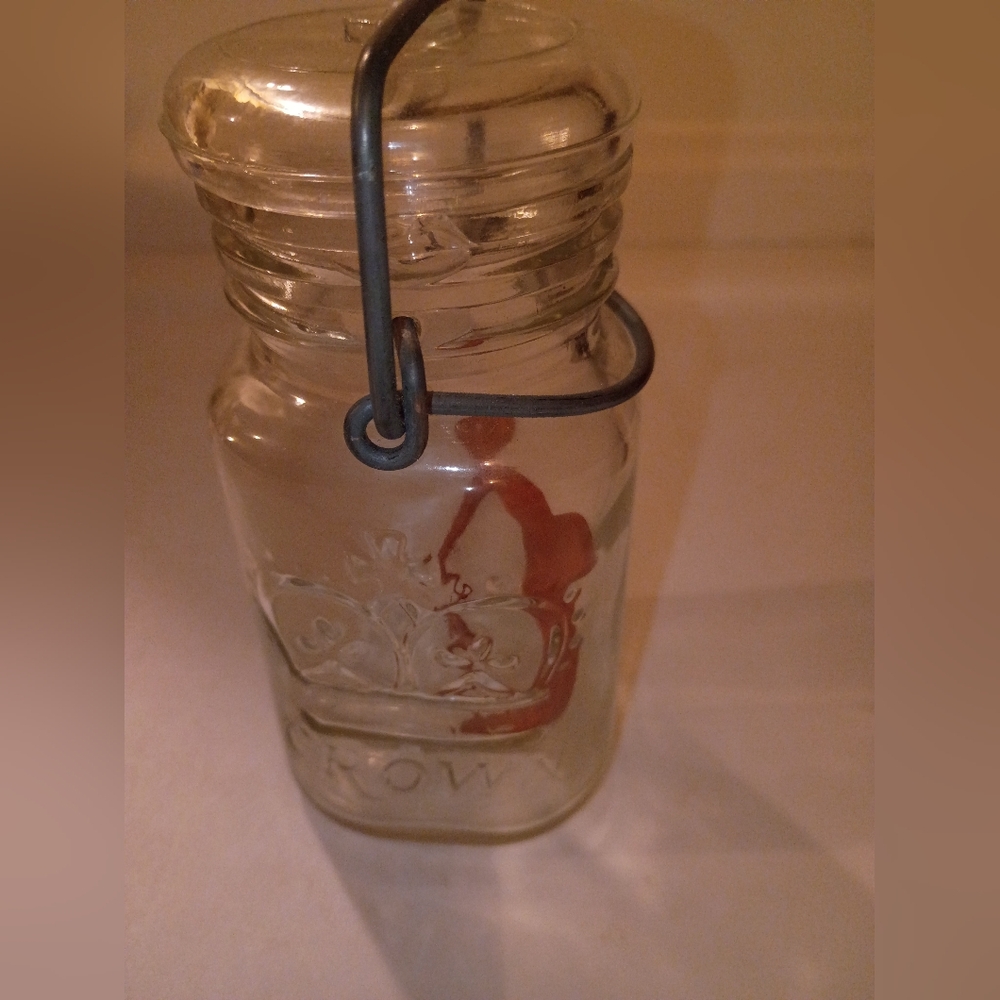 Vintage Glass Canning Jar with Crown Design